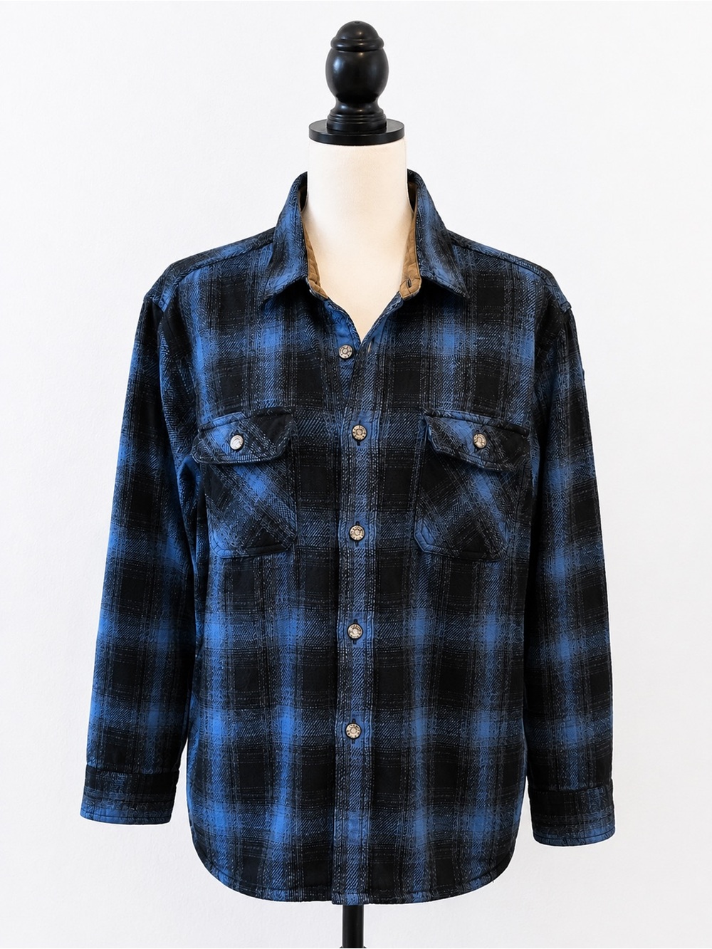 Field & Stream Men’s Large Blue Black Plaid Cotton Flannel Shirt Button Front
